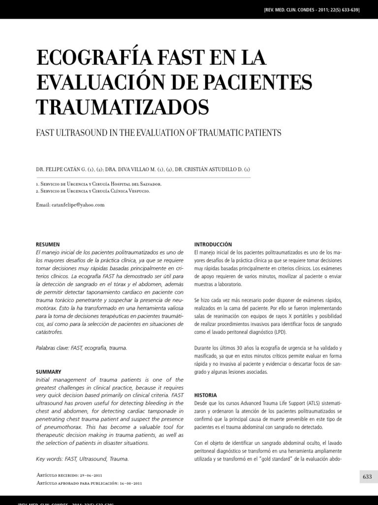 Ecografía FAST en Trauma Abdominal | PDF | Ultrasonido médico | Prueba ...