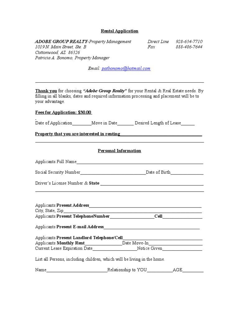 Best Rental Application PDF Lease Renting