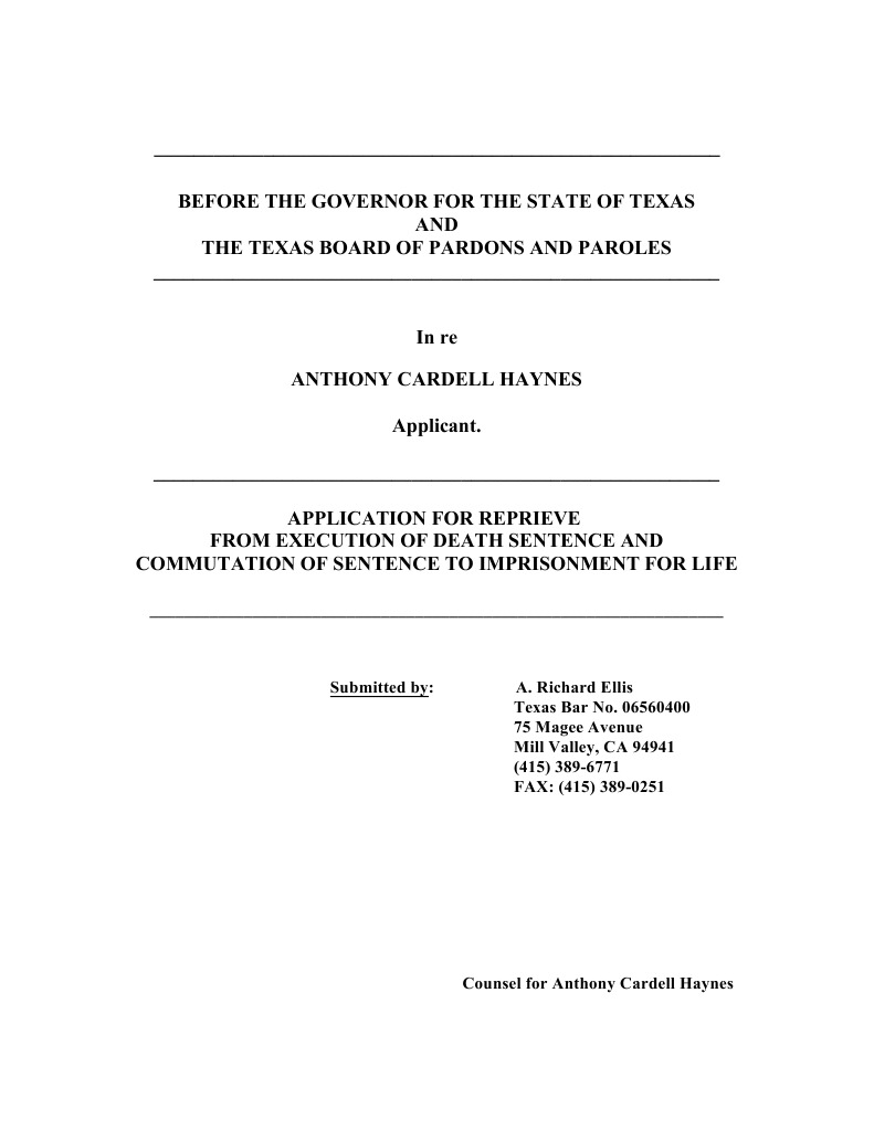 Haynes' Clemency Application in Texas | PDF | Pardon | Batson V. Kentucky