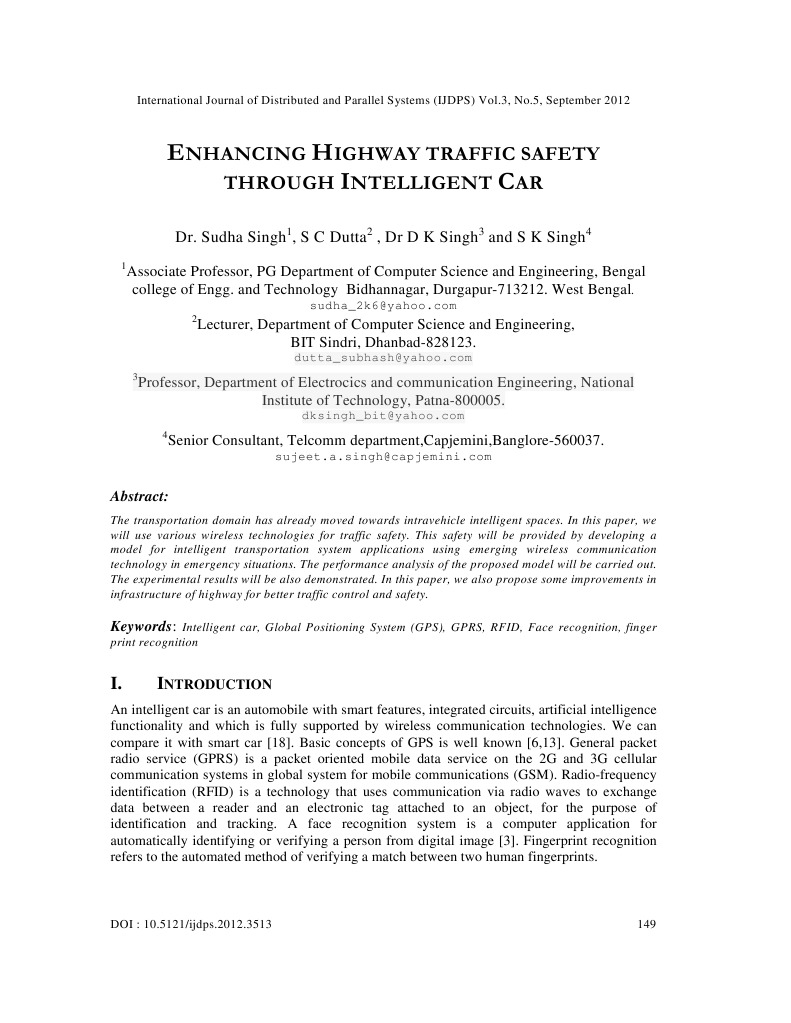 Enhancing Highway Traffic Safety Through Intelligent Car | PDF ...