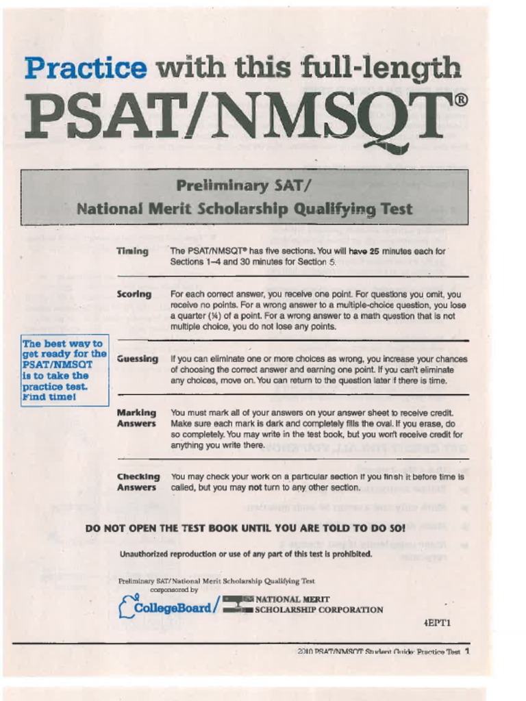 2010 Practice Test PSAT | PDF | Standardized Tests | Student Assessment And Evaluation for Free Printable Psat Practice Test
