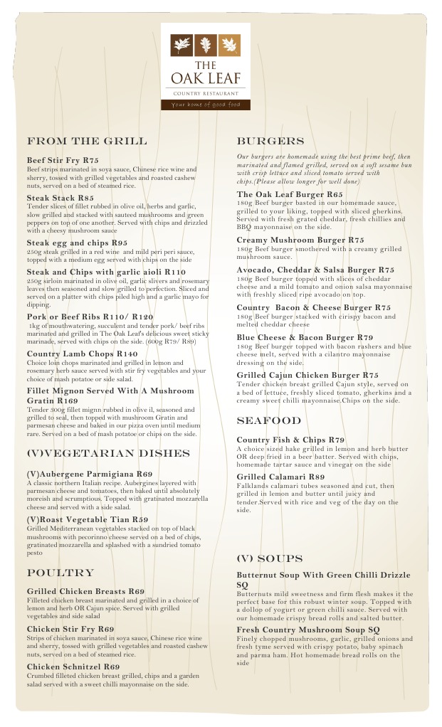 The Oak Leaf Dinner Menu | PDF | Cooking, Food & Wine