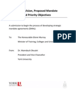 Ontario - Institutional Vision, Proposed Mandate Statement and Priority Objectives - York University