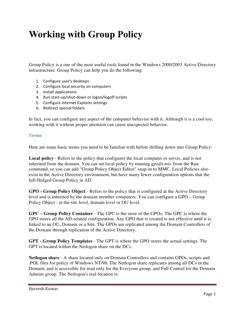 Understanding Group Policy in Active Directory | PDF | Group Policy ...
