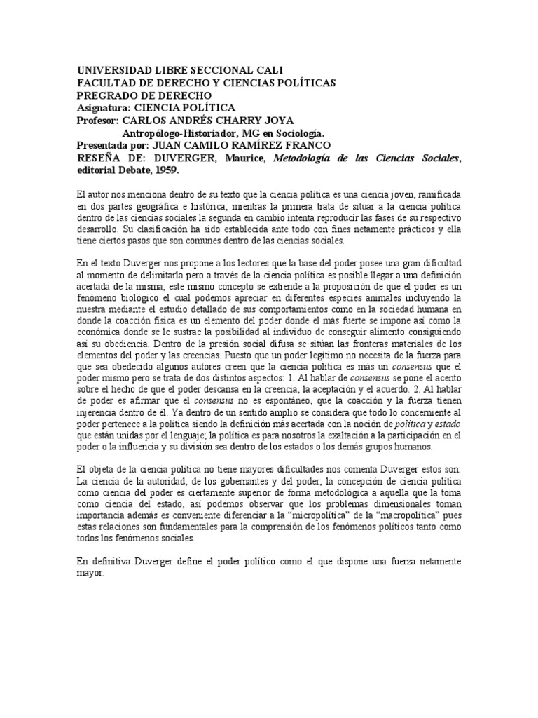 Reseña de Maurice Duverger | PDF | Ciencias Políticas | Science