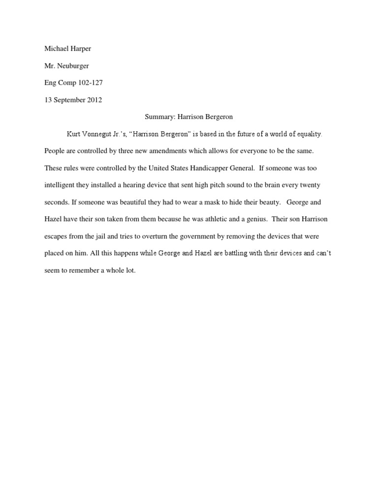 Harrison Bergeron Summary PDF