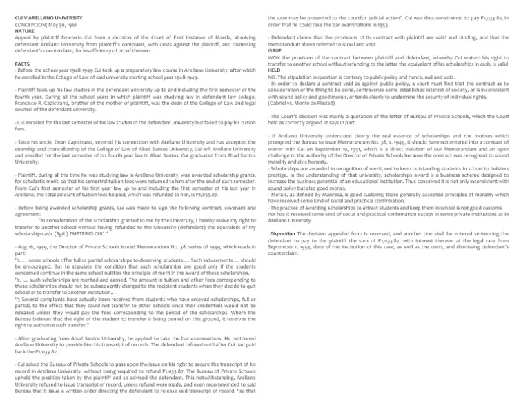Cui v arellano university pdf private school public policy doctrine