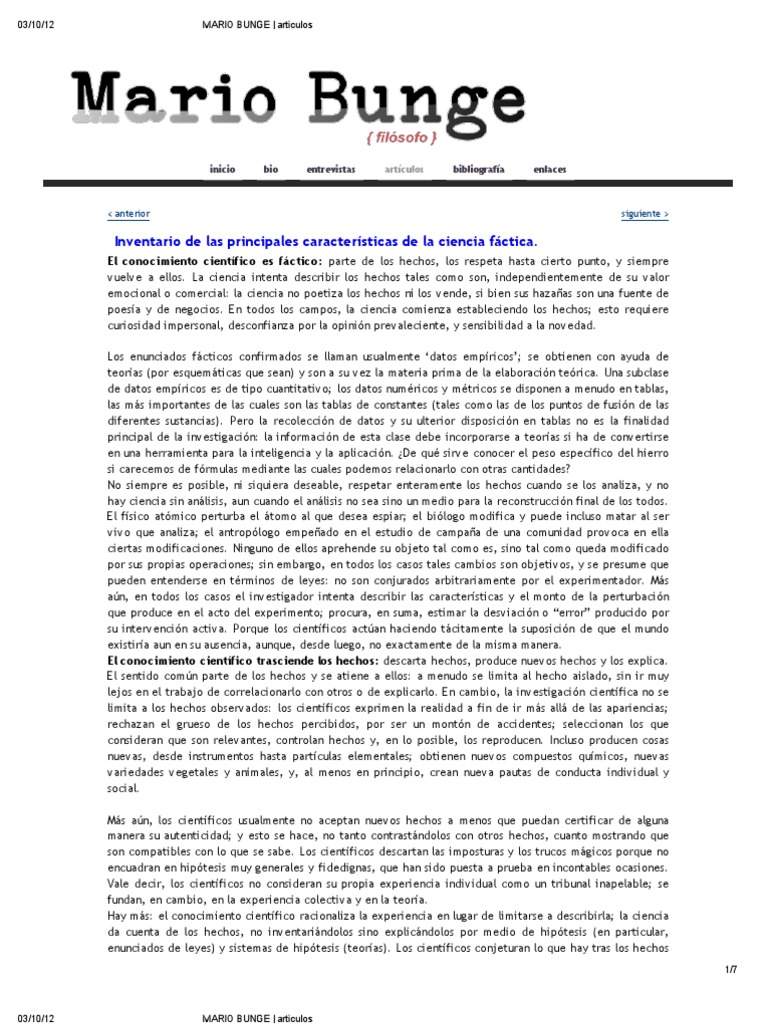 MARIO BUNGE _ Inventario de las principales