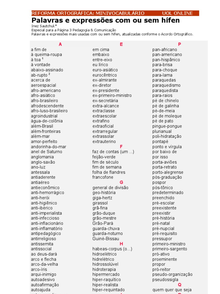 Lista De Palavras Hifenizadas 89 Palavras Que Perderam O Hífen | PDF