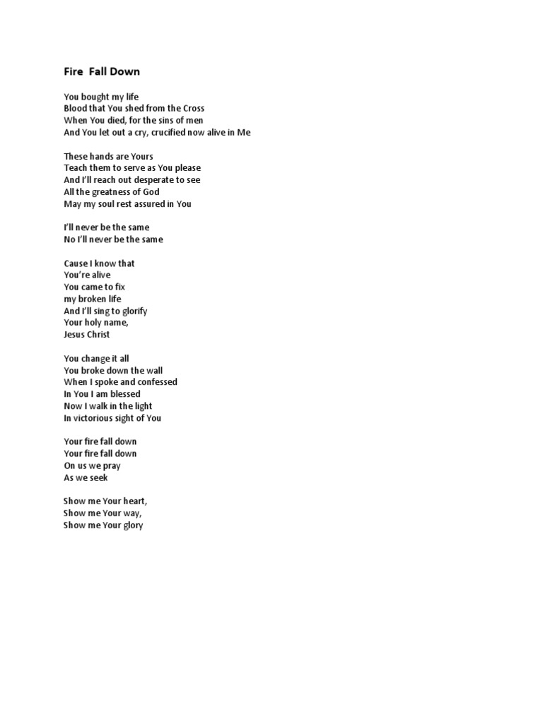 Fire Fall Down Lyrics Pdf