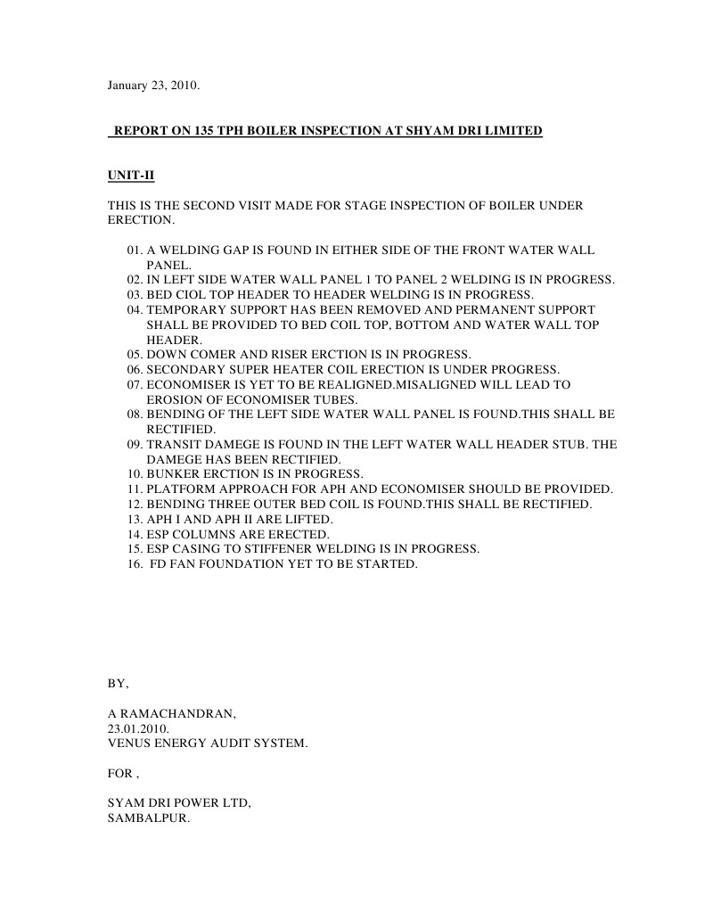 Boiler Inspection Report Summary | PDF | Welding | Construction