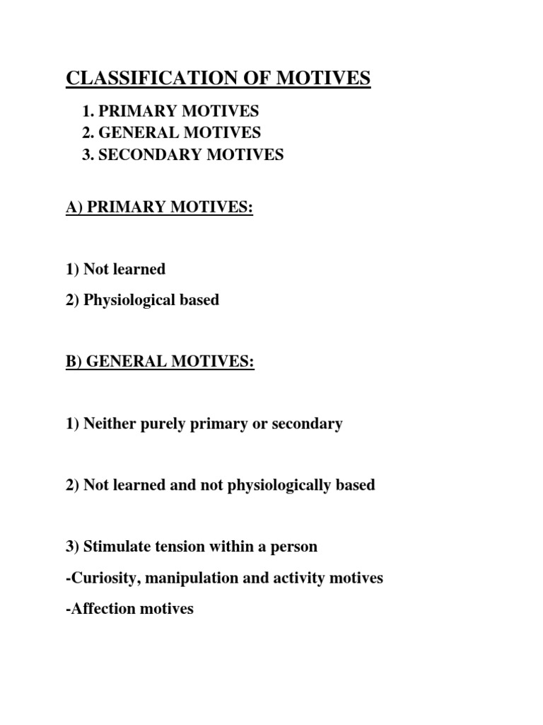 Classification of Motives in Psychology | PDF | Motivation | Motivational