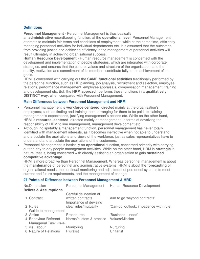 Differences Between Personnel Management and HRM | PDF | Human Resource ...