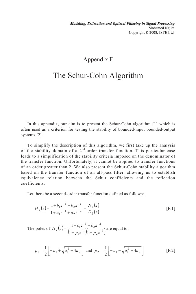 The Schur-Cohn Algorithm: Appendix F | PDF | Teaching Methods ...
