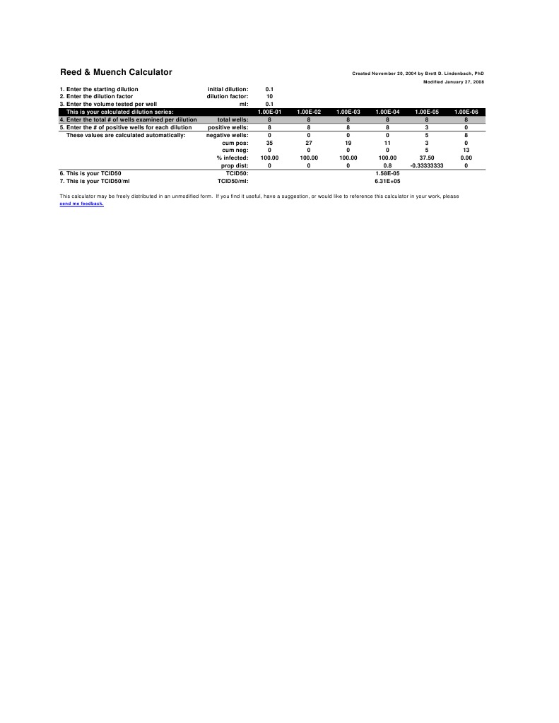 TCID50 Calculation Tool | PDF | Science & Mathematics