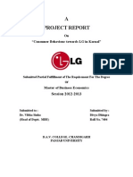 A Project Report: On "Consumer Behaviour Towards LG in Karnal"