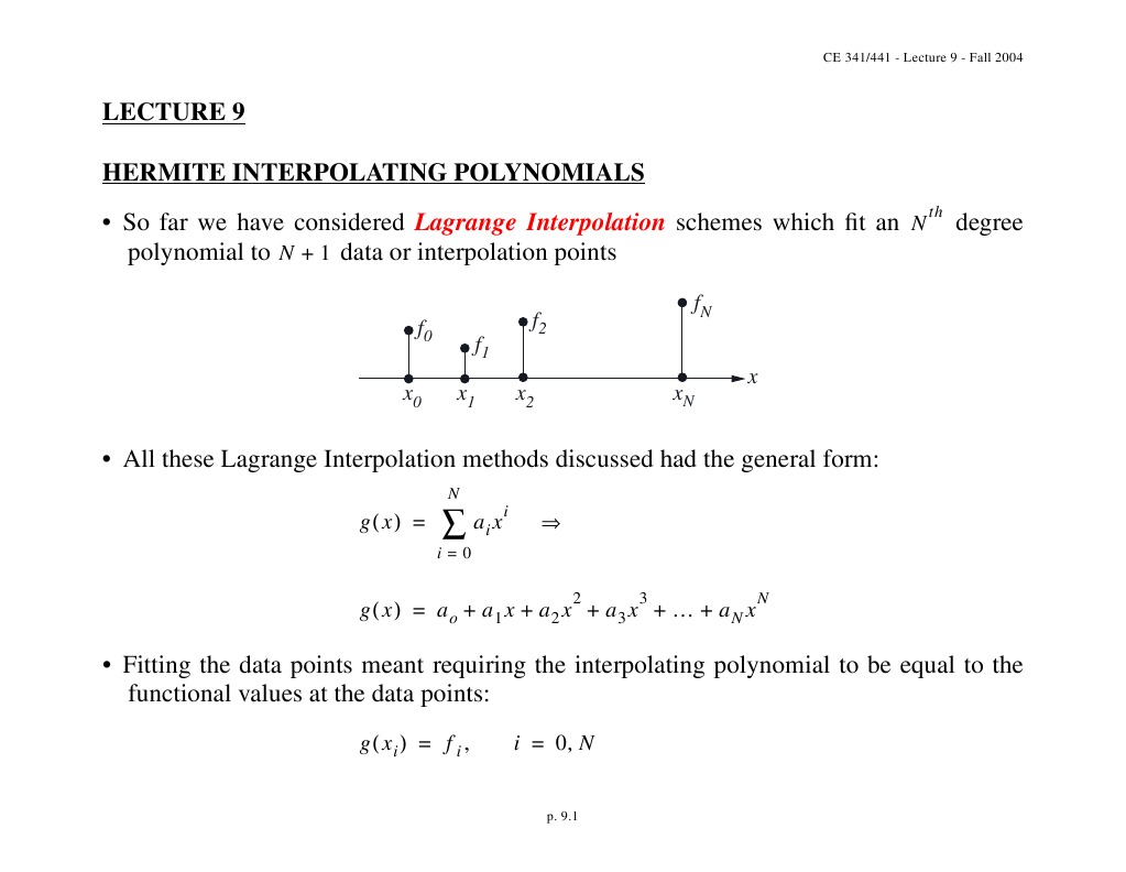 Hermite Interpolating Polynomials: Lagrange Interpolation | PDF ...