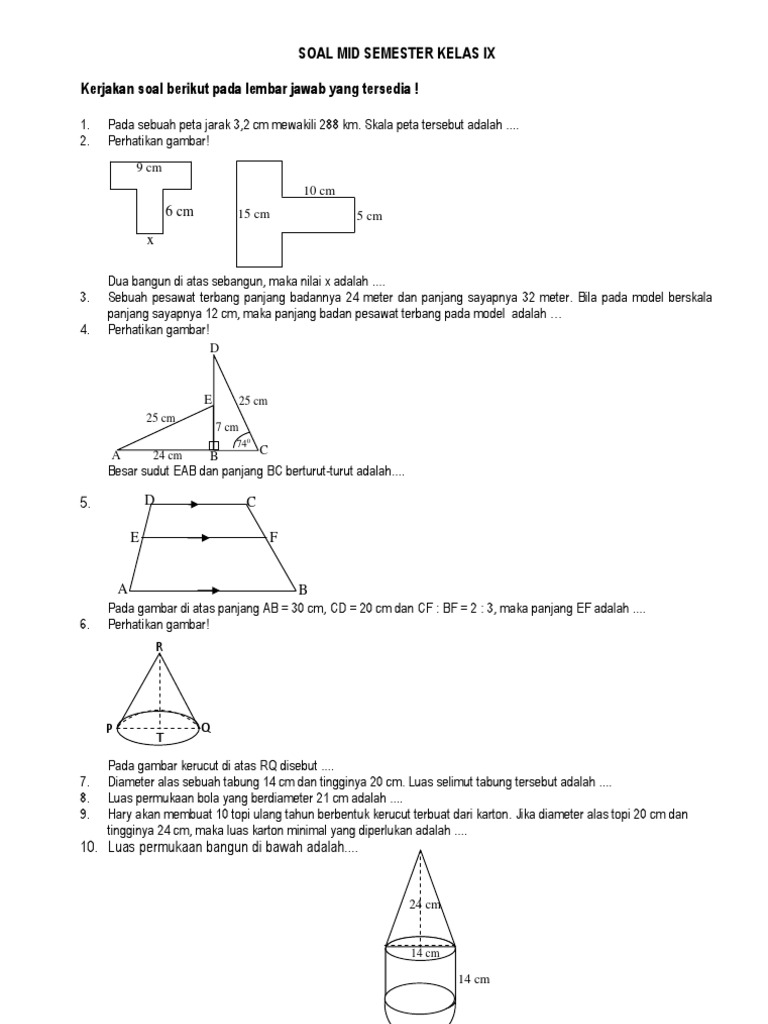 Soal Mid Semester Matematika Kelas Ix
