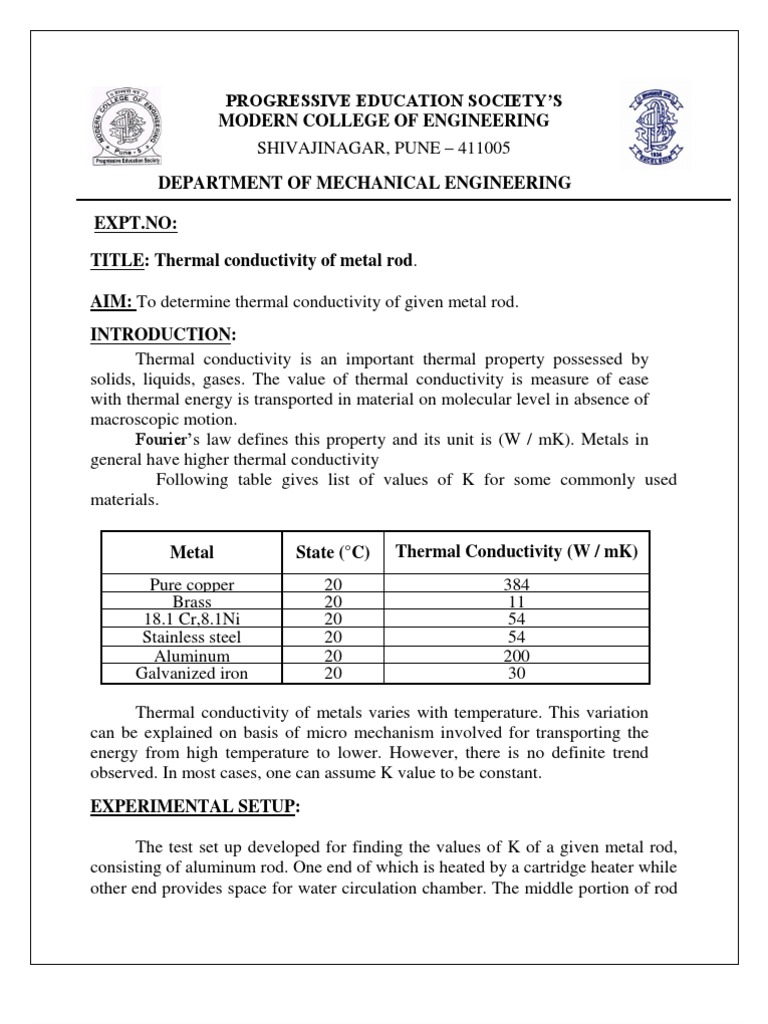 Thermal Conductivity of Metal Rods | PDF | Thermal Conductivity ...