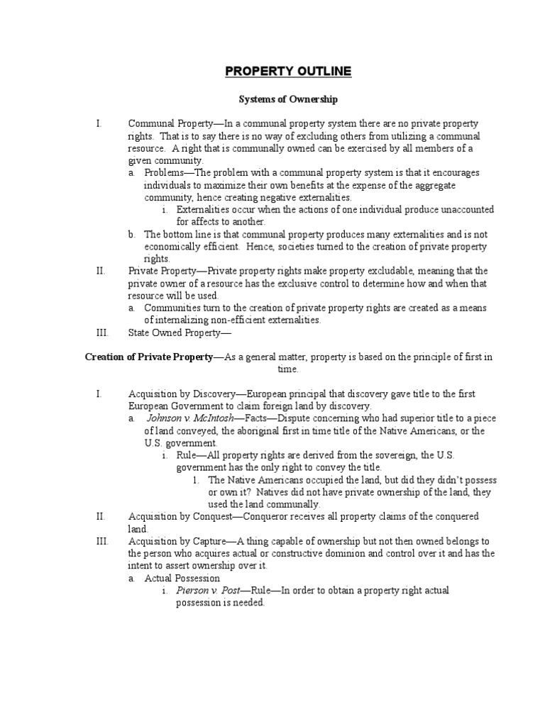 Property Sem 1 Outline | PDF | Concurrent Estate | Fee Simple
