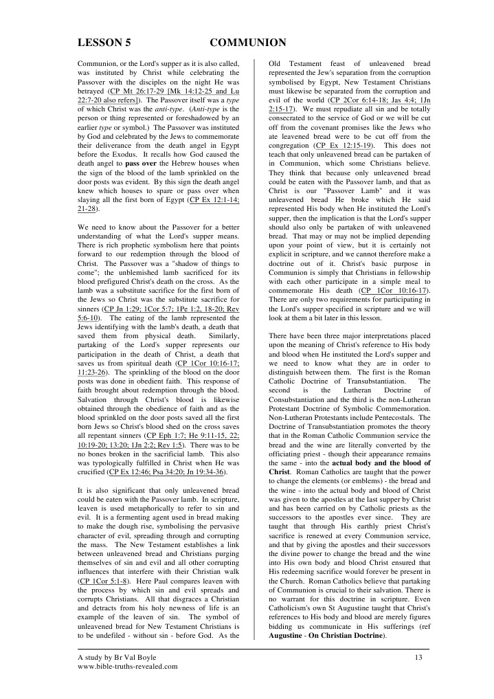 Lesson 5 Communion: Christ. Roman Catholics Are Taught That The Power | PDF