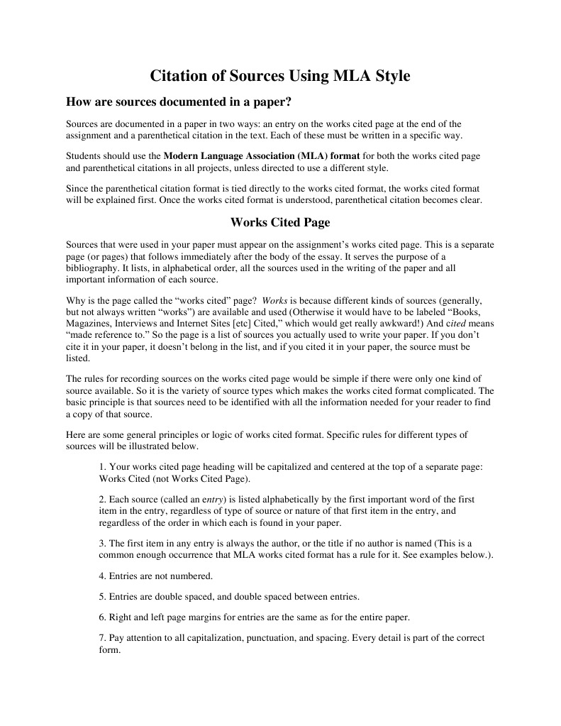 Citation of Sources Using MLA Style How are sources