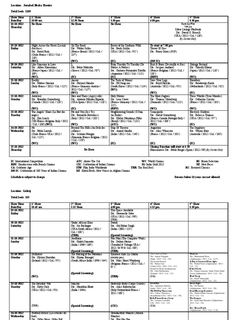 Film Schedule for Jamshed Bhaha Theatre | PDF | Cinema | Leisure
