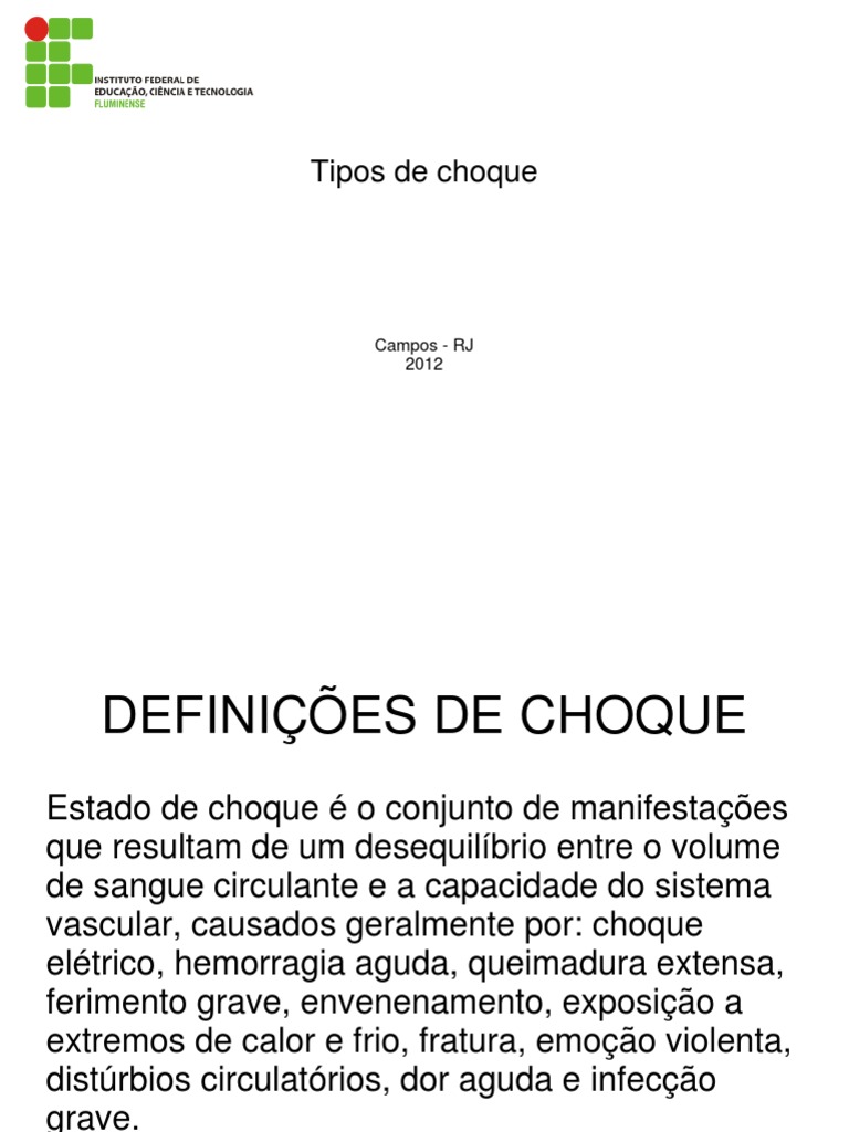 Tipos de Choque | Download grátis PDF | Choque (circulatório) | Sangramento