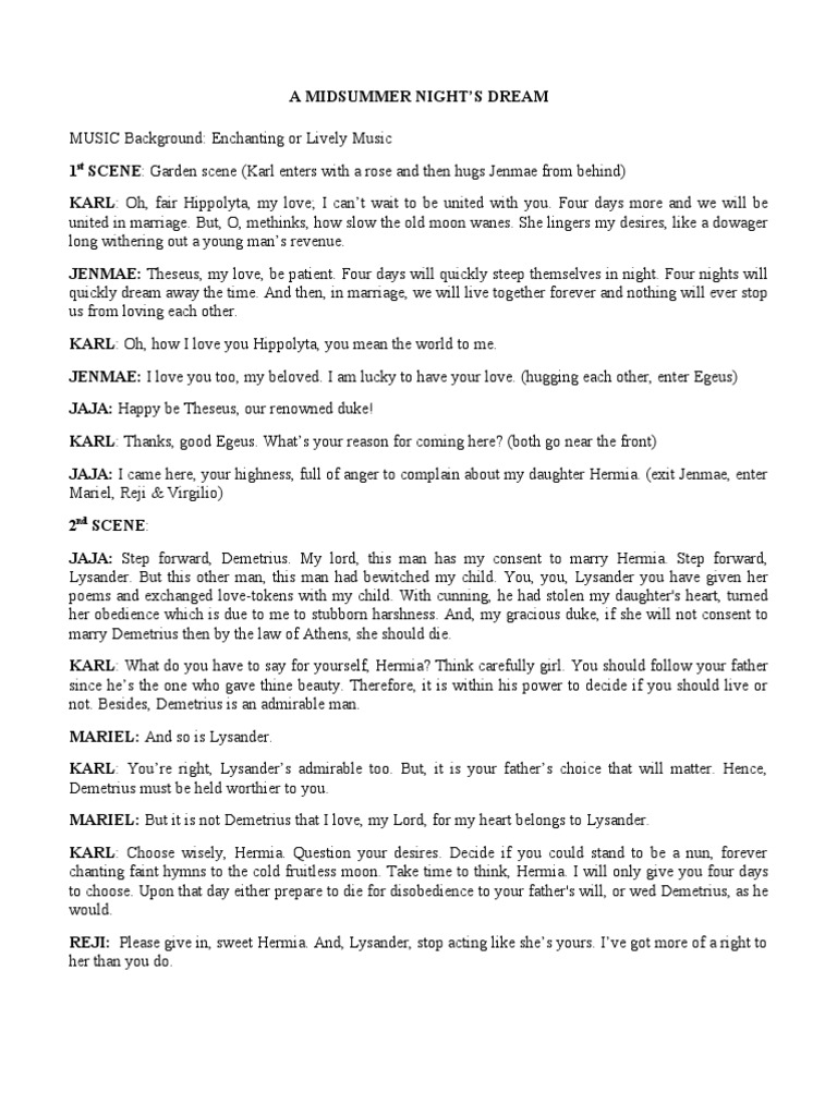 A Midsummer Night's Dream Script A Midsummer Night's Dream