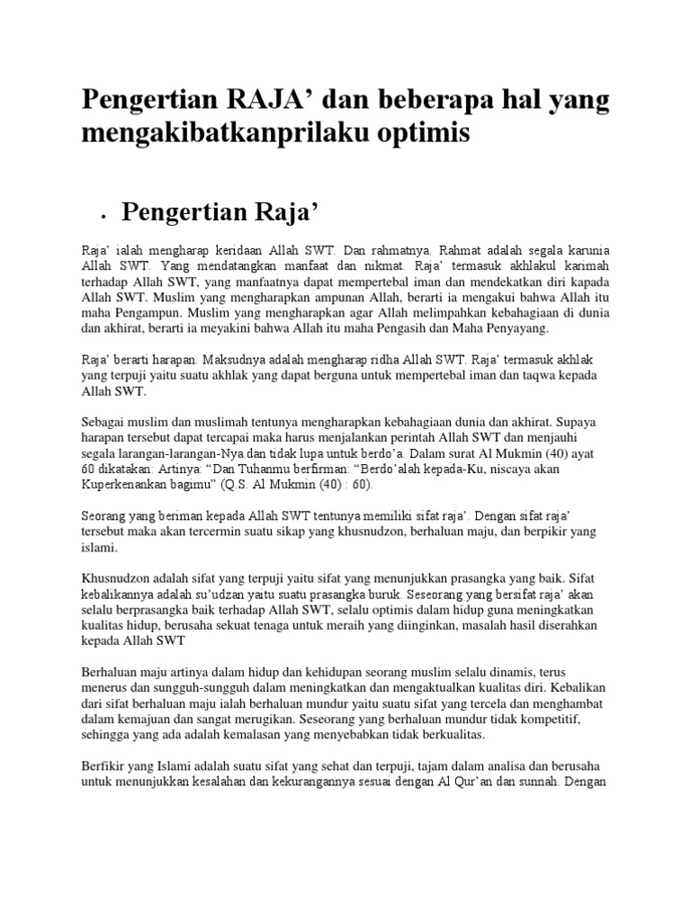 Pengertian dan Sifat Raja' dalam Islam | PDF