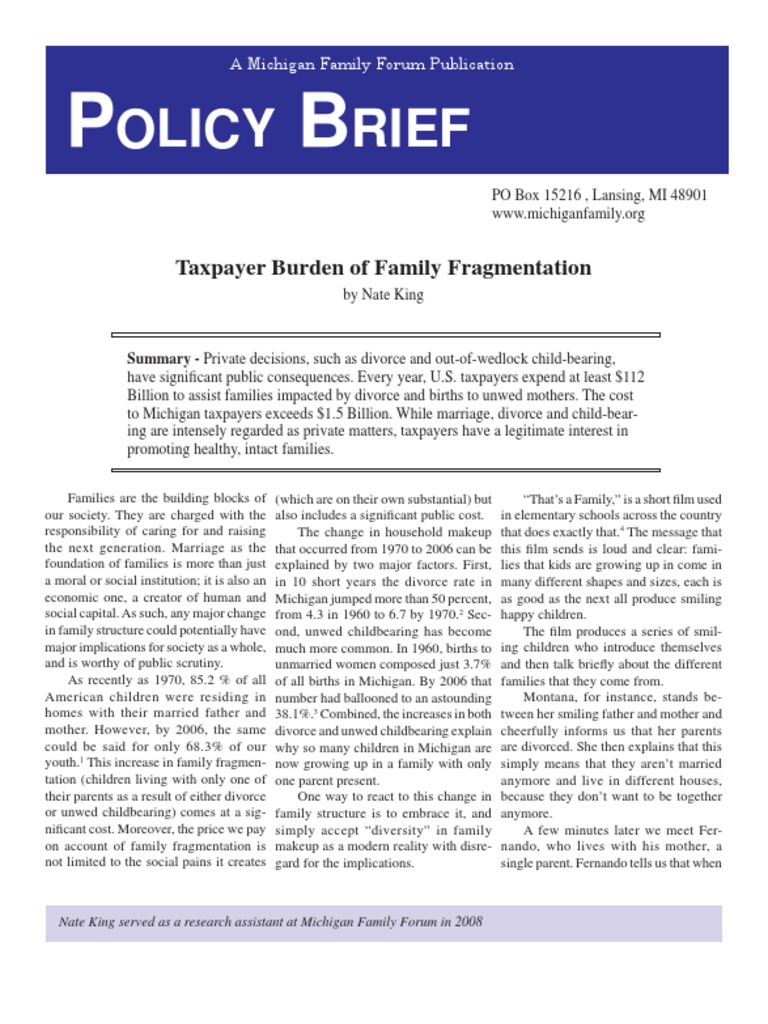 Economic Impact of Family Fragmentation | PDF | Temporary Assistance ...