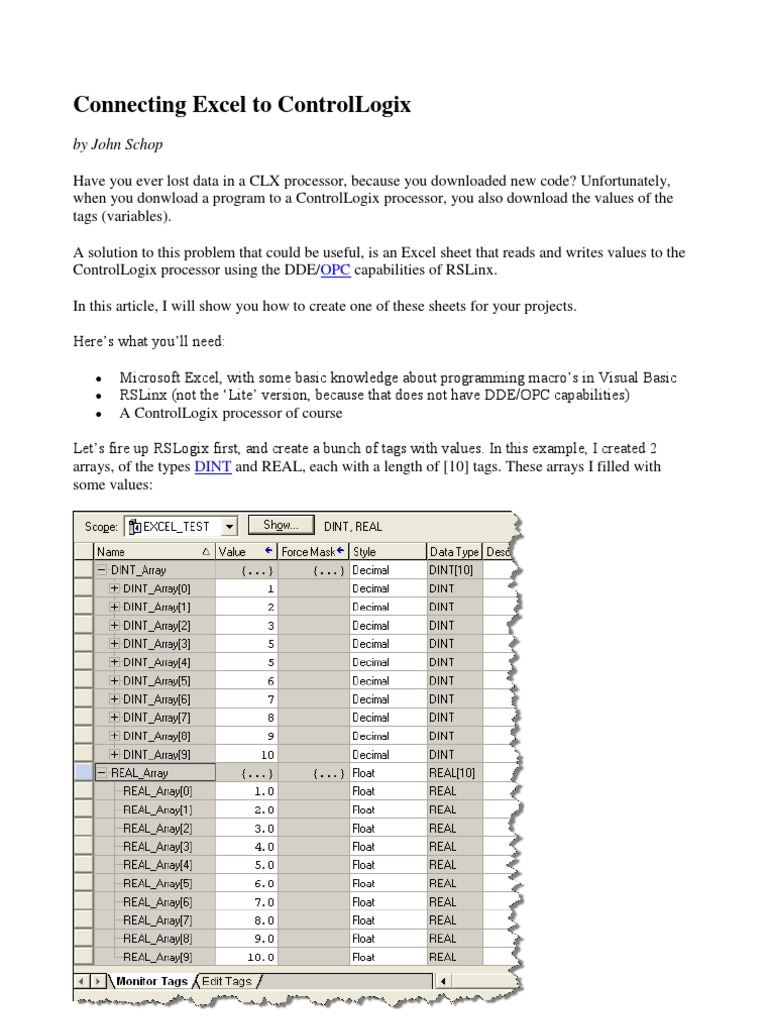 Excel Integration with ControlLogix | PDF | Microsoft Excel | Computer ...