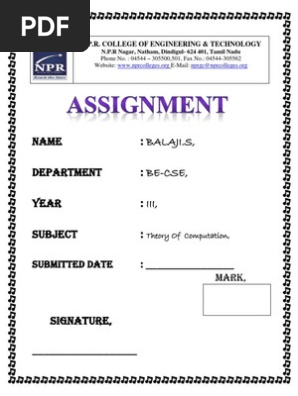 College Assignment Front Page