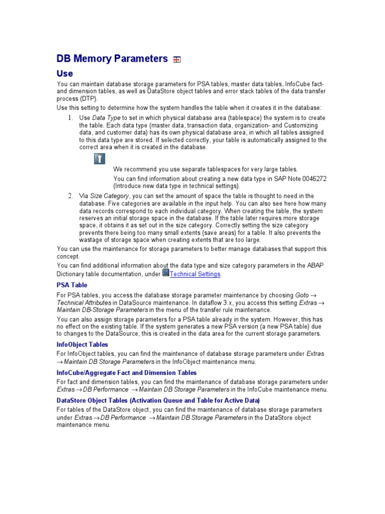 SAP Database Storage Parameters Guide | PDF | Databases | Computer Data ...
