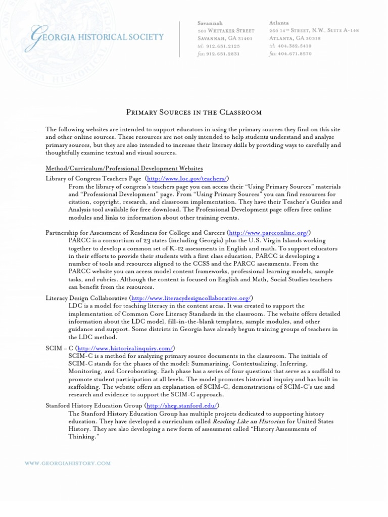 Primary Sources in The Classroom | PDF | Educational Assessment | Libraries