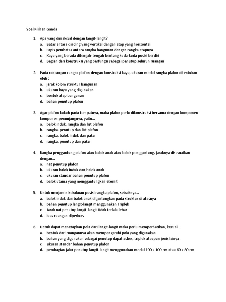 Soal Pilihan Ganda Langit Langit