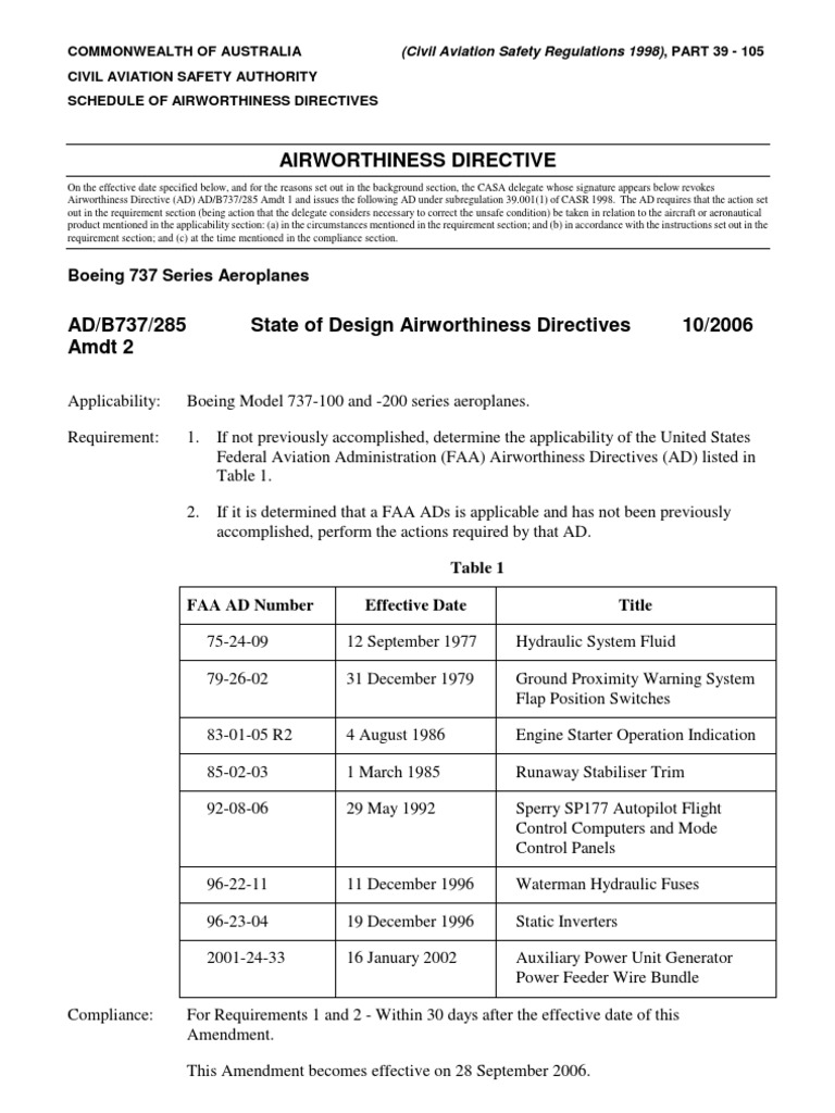 Airworthiness Directive: Boeing 737 Series Aeroplanes | PDF | Federal ...