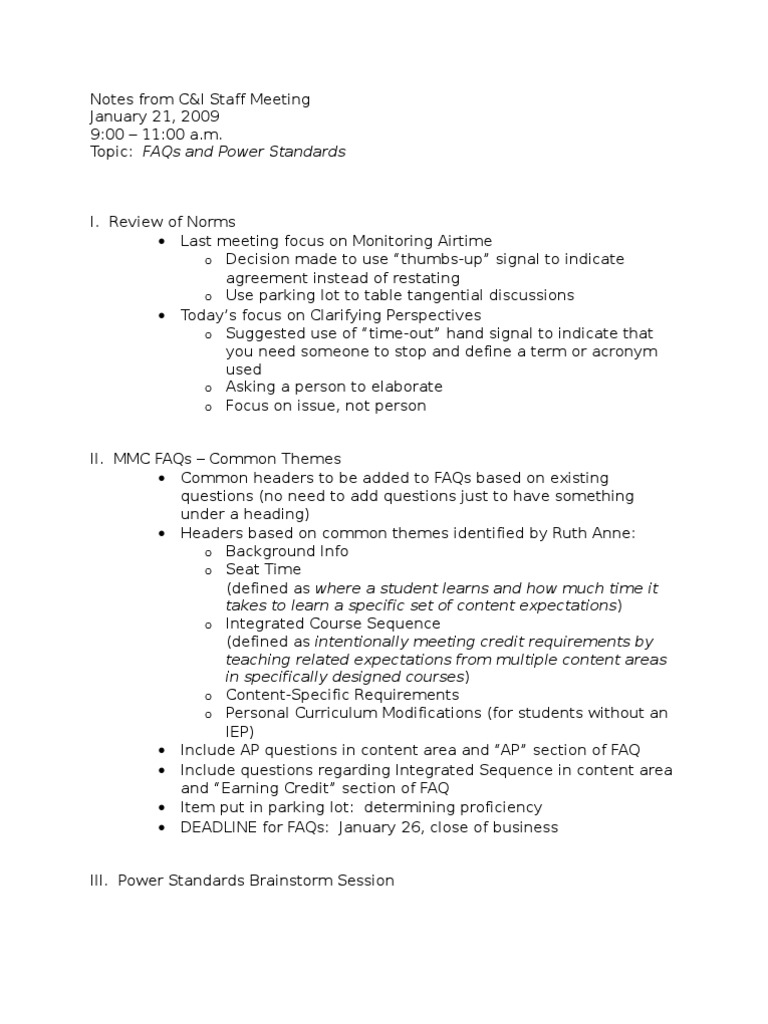 January 2109 Staff Meeting Notes | PDF | Teaching | Communication