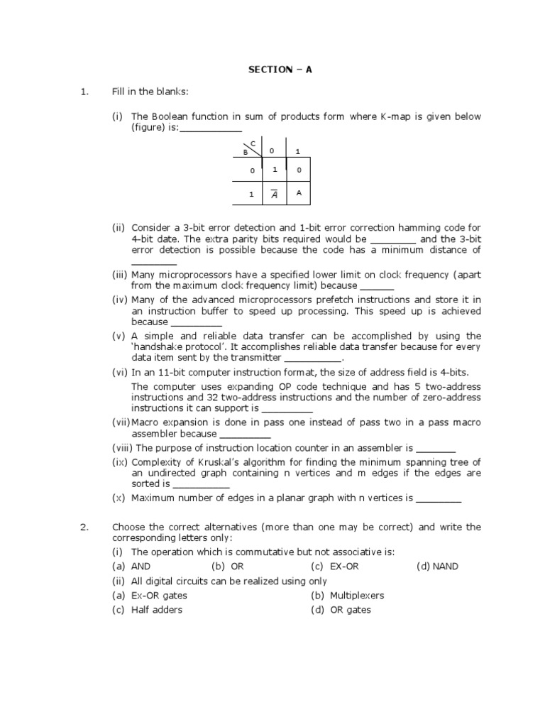 Computer Science GATE Que Paper 1992 PDF Random Access Memory