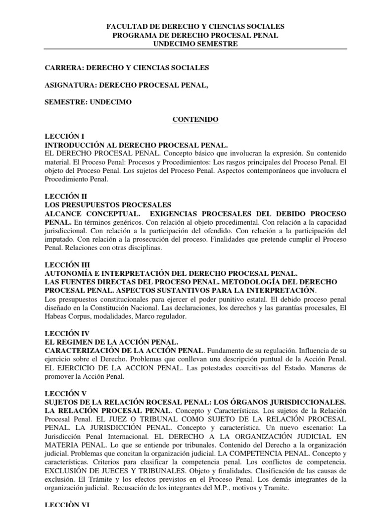 Programa de estudios derecho procesal penal pdf ley procesal