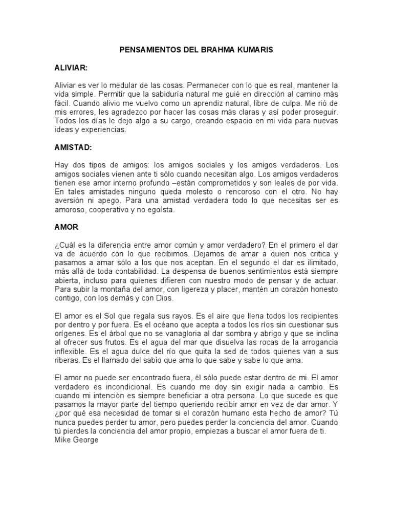 Reflexiones y Frases de Brahma Kumaris | PDF | Felicidad | Amor