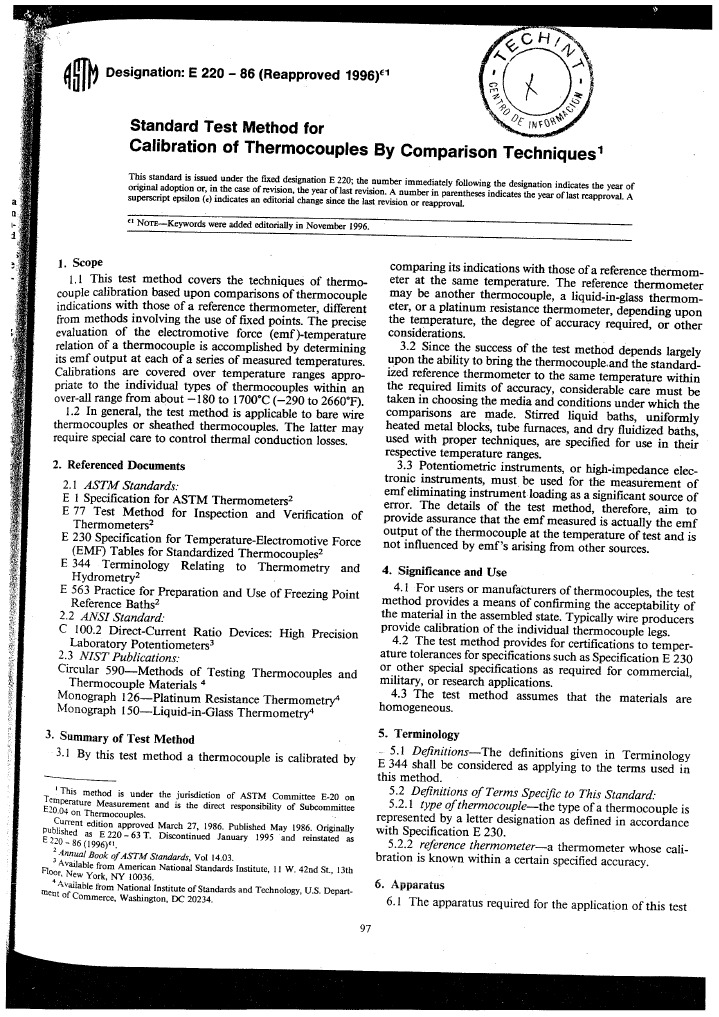 Astm e 220 Standart Method Test for Calibration of Thermocouples