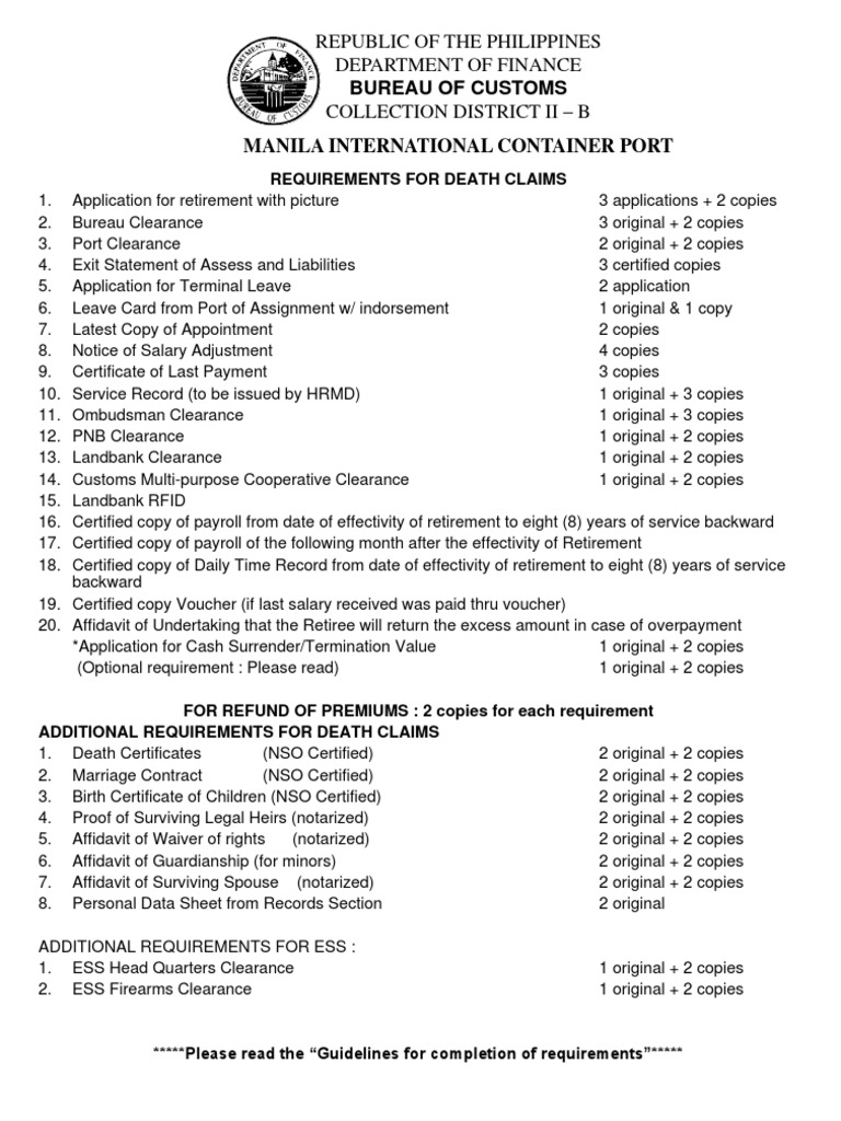 Death Claims Requirements Checklist | PDF