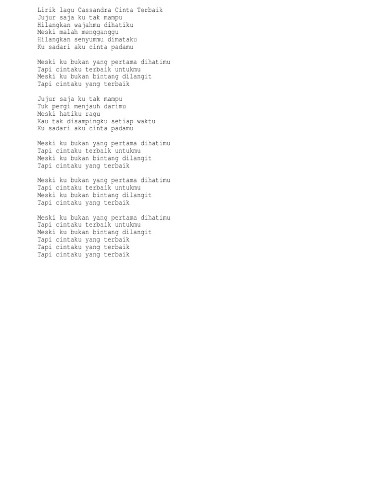 Lirik Lagu Cassandra Jujur Saja Arsia Lirik