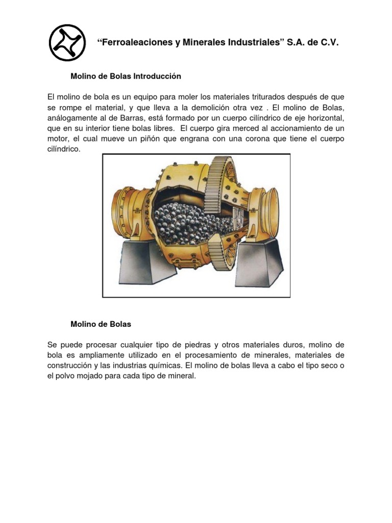 Molino de Bolas Introducción PDF Engranaje Industrias