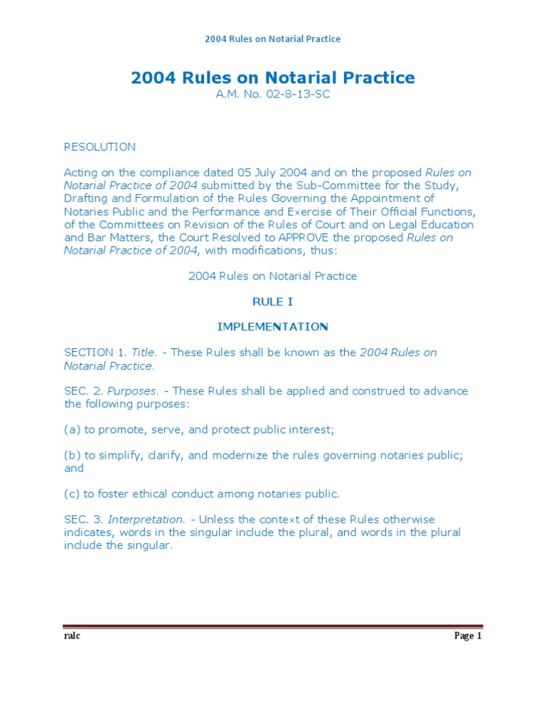Rules On Notarial Practice of 2004 | PDF