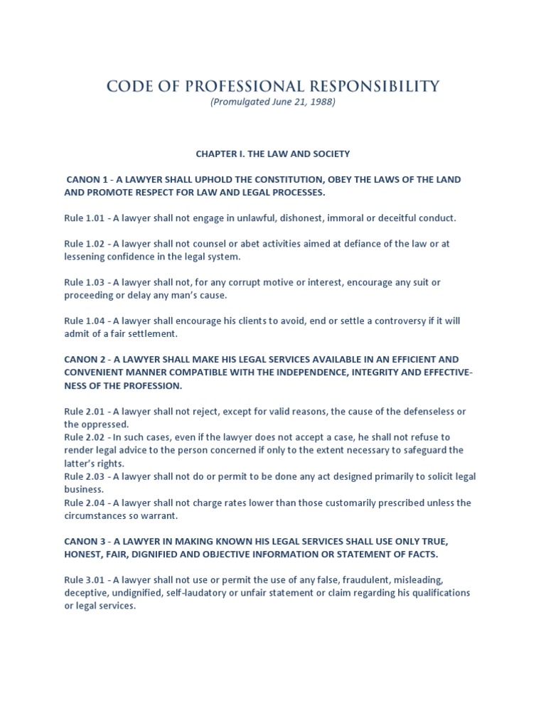 Code of Professional Responsibility | Practice Of Law | Lawyer