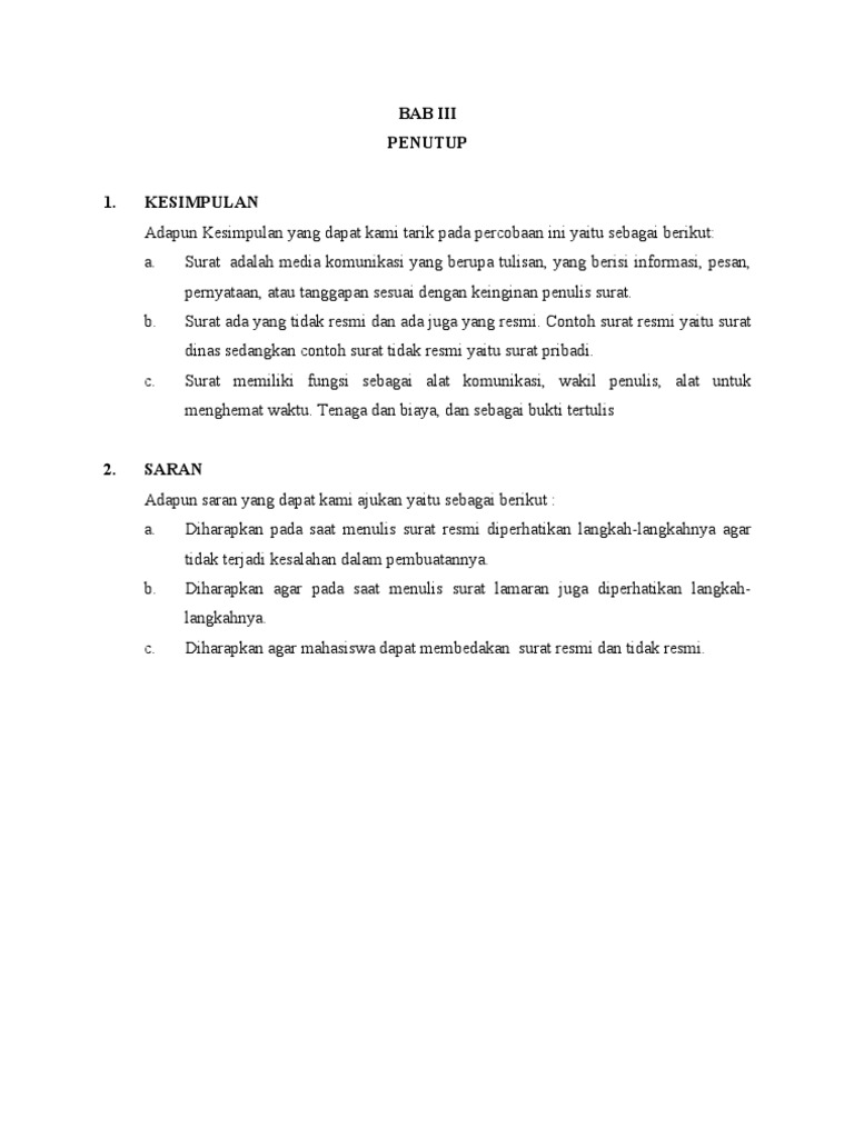 Surat Menyurat Kesimpulan Saran
