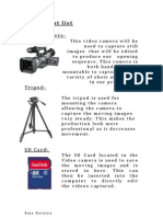 Equipment List: Video Camera