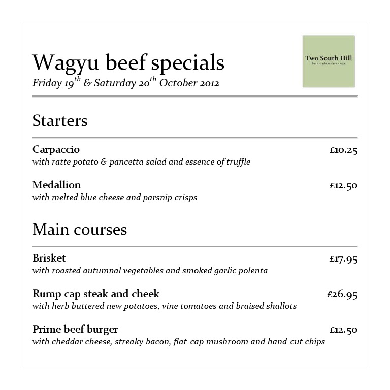 2SH Wagyu Beef Specials | PDF
